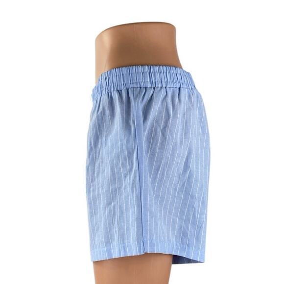 NEW Edikted Women Blue Stripe High Rise Elastic Waist Lounge Boxer Mini Shorts L - Picture 2 of 5